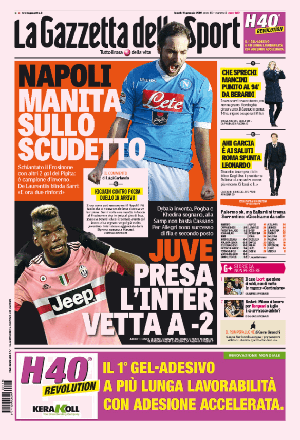 gazza prima pagina 11 gen 2016