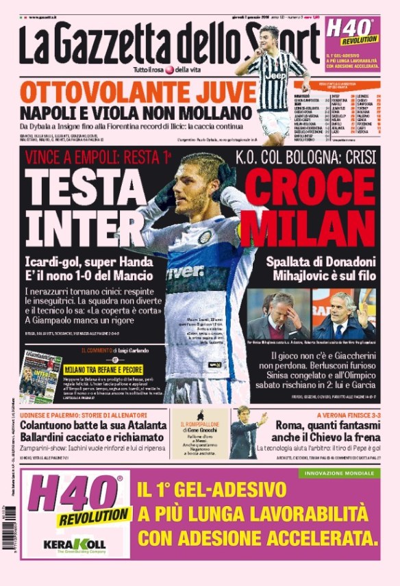 Gazza prima pagina 7 gen 2016